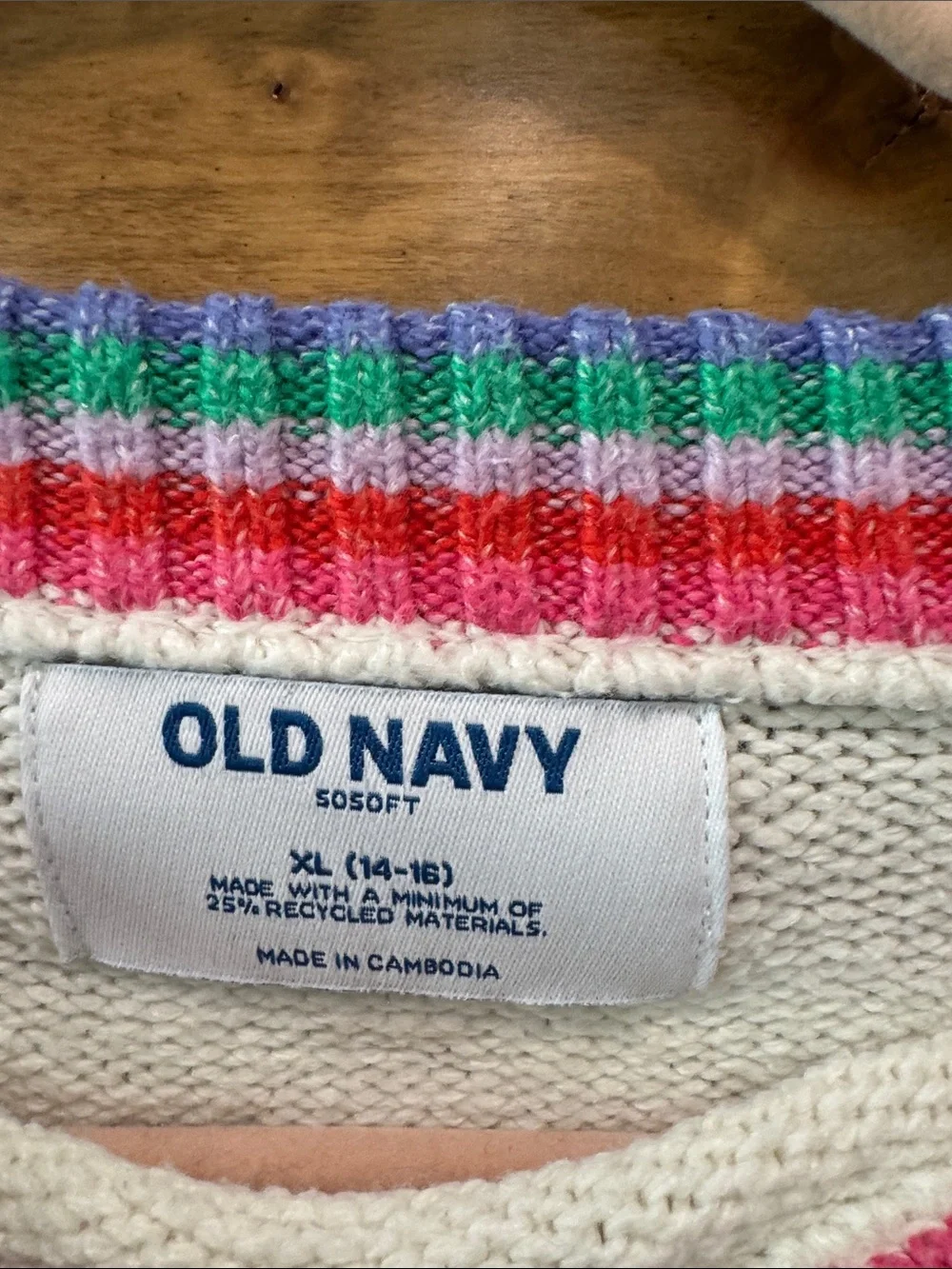 Old Navy Cream Sweater with Multicolor HAPPY Lettering